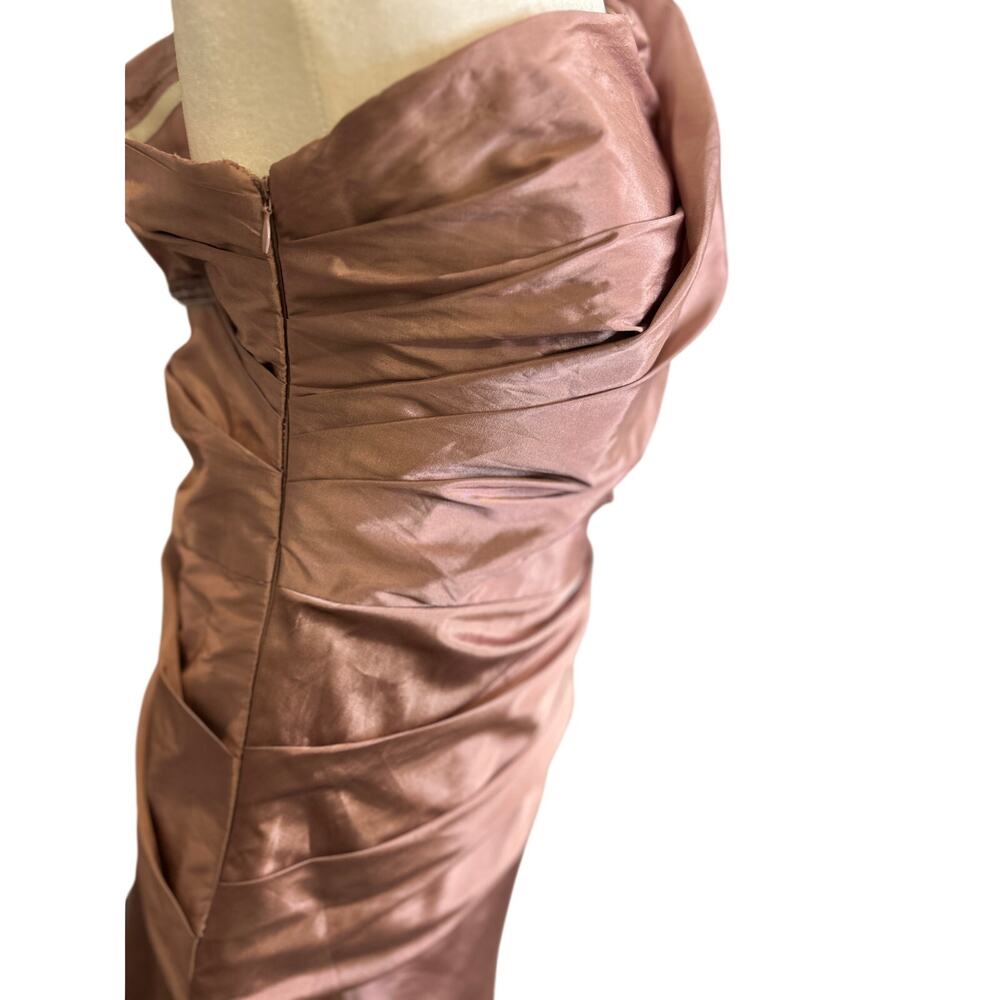 Patra One-Shoulder Formal Gown Ruched Bodice Dusty Pink 8 Prom Wedding - Picture 5 of 9